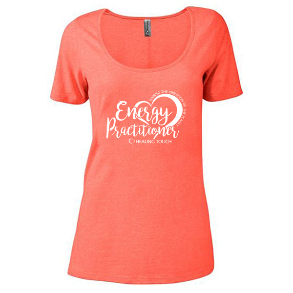 Ladies Scoop Neck Short Sleeve T-shirt - Energy Practitioner/Coral Heather