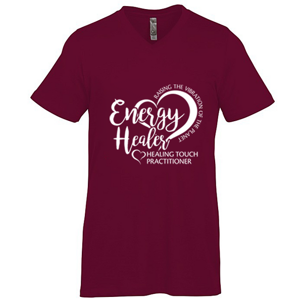 Men's V-Neck Short Sleeve T-shirt - Energy Healer/Maroon