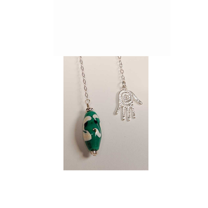 Glass Pendulum - Sea Green Swirl with Healer's Hand