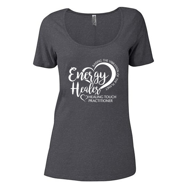 Ladies Scoop Neck Short Sleeve T-shirt - Energy Healer/Charcoal Heather