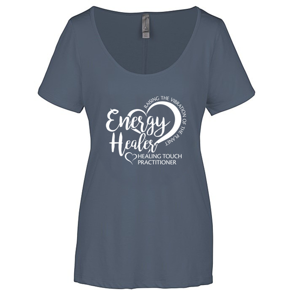Ladies Scoop Neck Short Sleeve T-shirt - Energy Healer/Charcoal