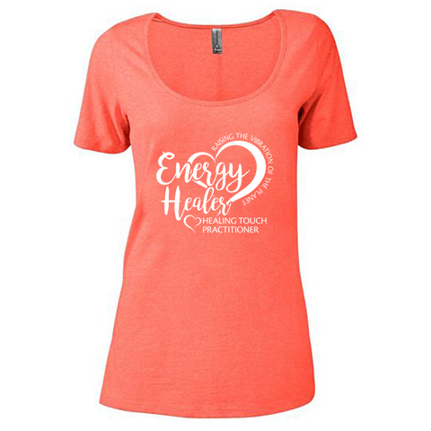 Ladies Scoop Neck Short Sleeve T-shirt - Energy Healer/Coral Heather